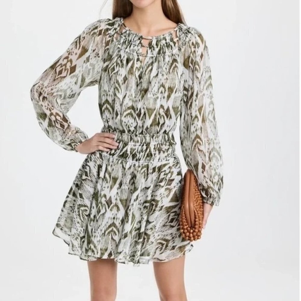 New MISA LA Mercy Chiffon Mini Dress Size M Lined Pullover Green